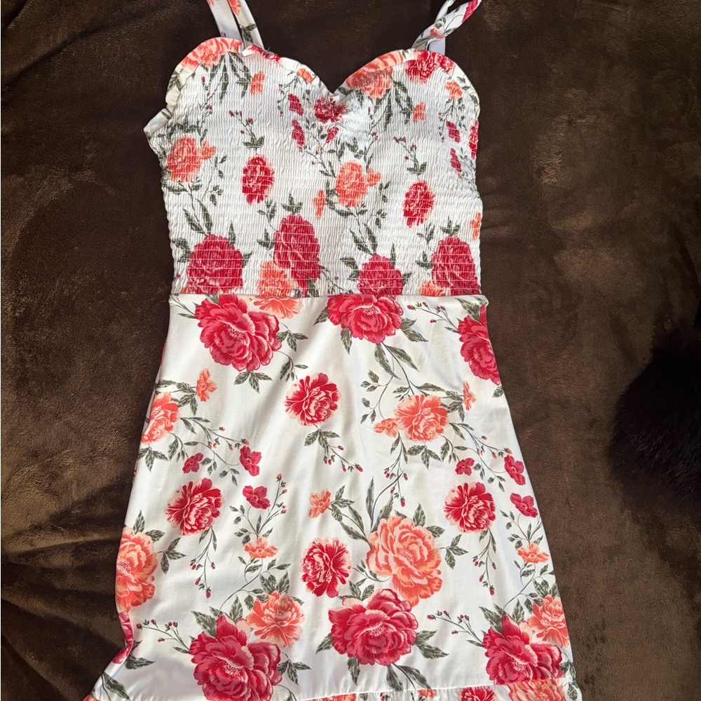Floral Dress - Red Pink and White